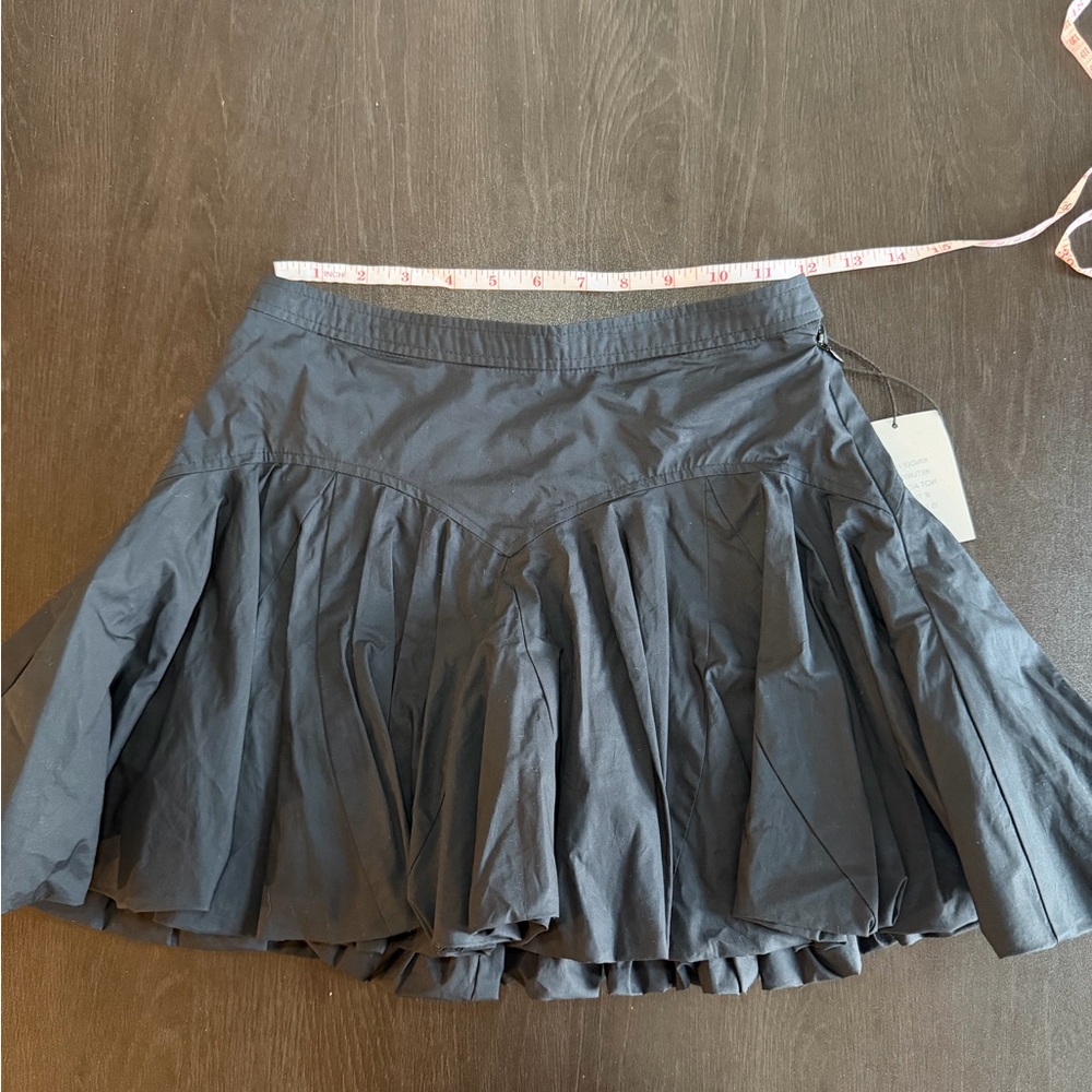 Flared Black Mini Skirt with Pleated Hem - Picture 4 of 6